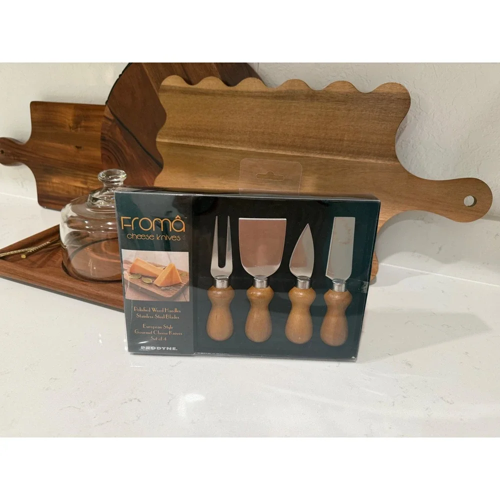 Prodyne Froma 4 Piece Cheese Knife Set Wood Handles Stainless Steel